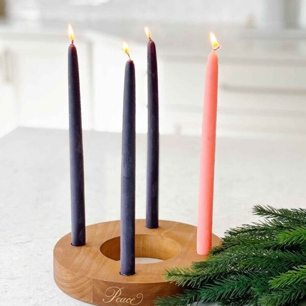 Advent Wreath With 100% Pure Beeswax Hand-Dipped Taper Candles